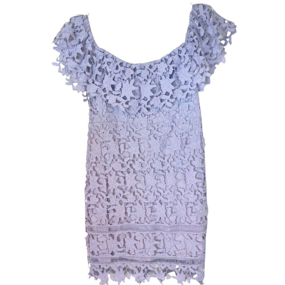 Astr Lavender Floral Guipure Lace‎ Off-The-Shoulder Mini Dress Size L